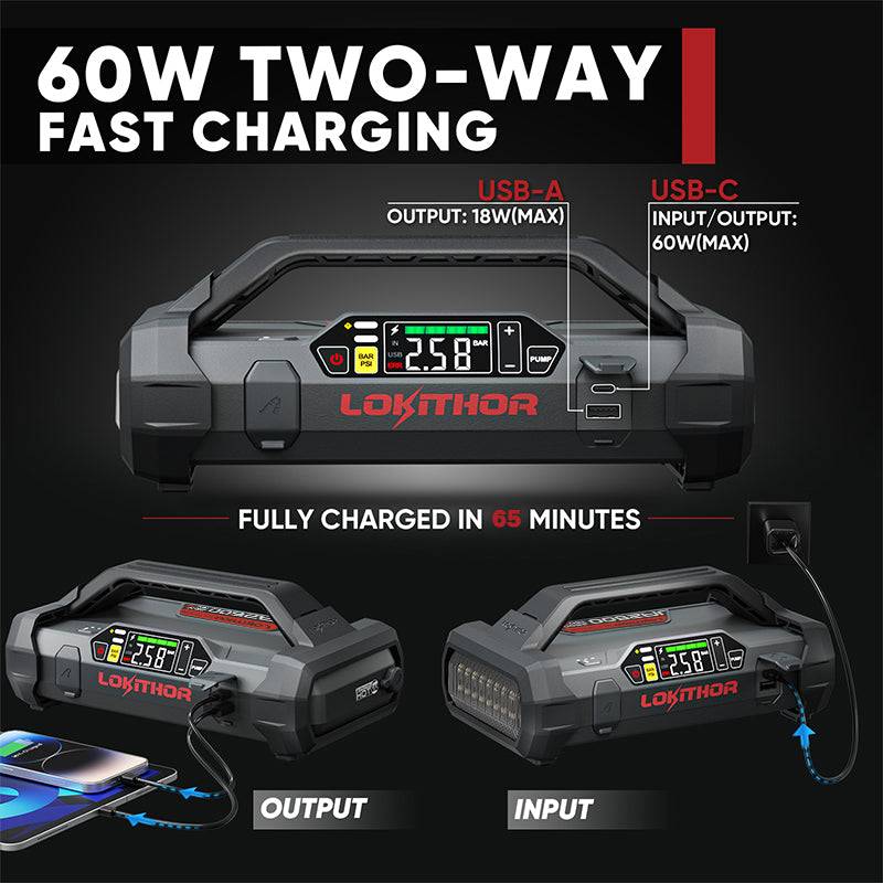 Lokithor JA2500 Jump Starter 60W 12V 2500A LiFePO4 and 150