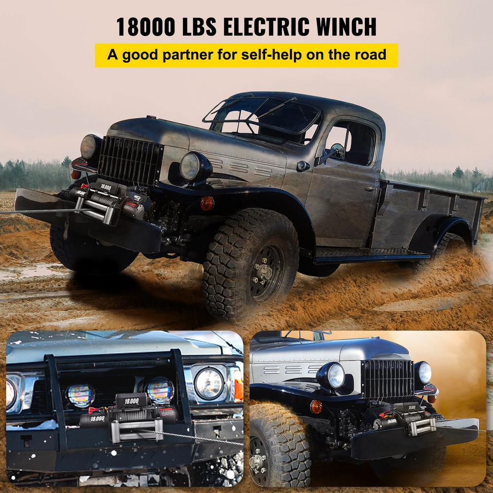 Vevor Electric Winch 18000 lbs Capacity 23M 75' Steel Cable 12V 5.3 kW Wireless Remote New