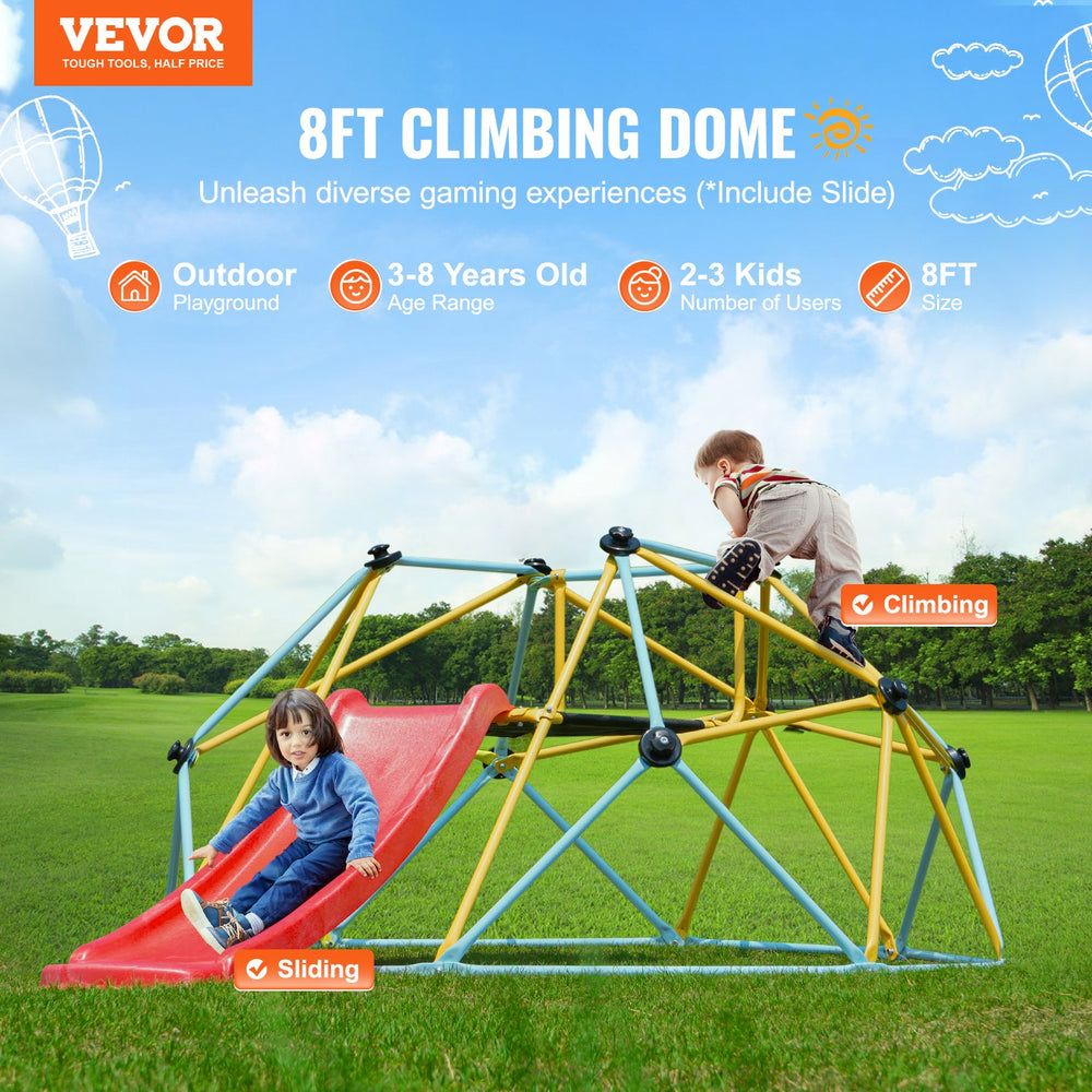 Vevor Climbing Dome 8' Jungle Gym Supports 600 Lbs. Outdoor Play Center with Slide New