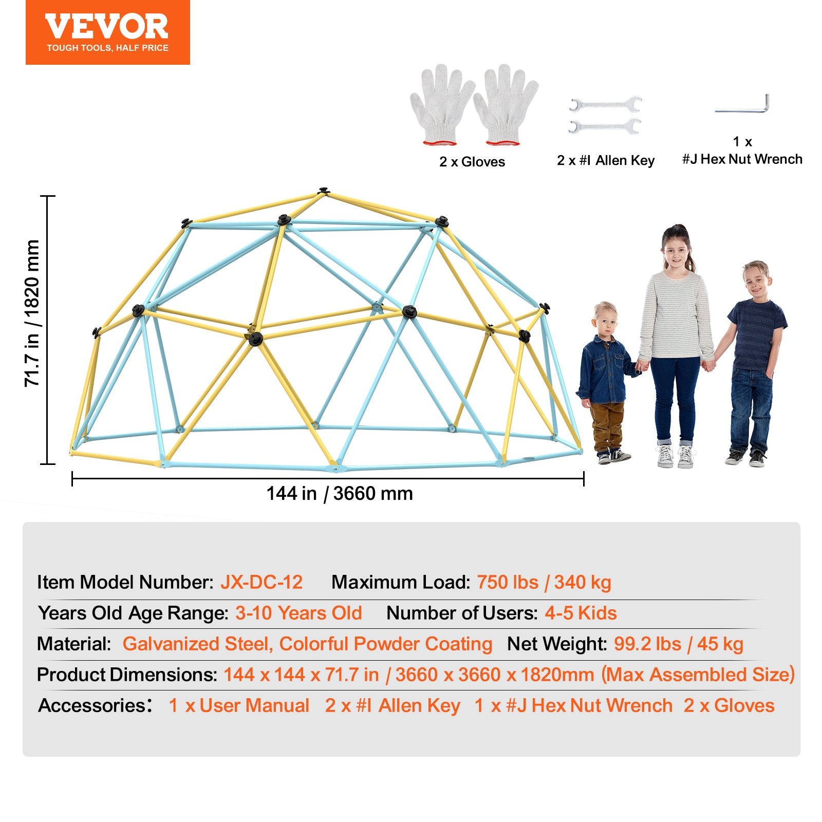 Vevor Climbing Dome 12' Jungle Gym Supports 750 Lbs.