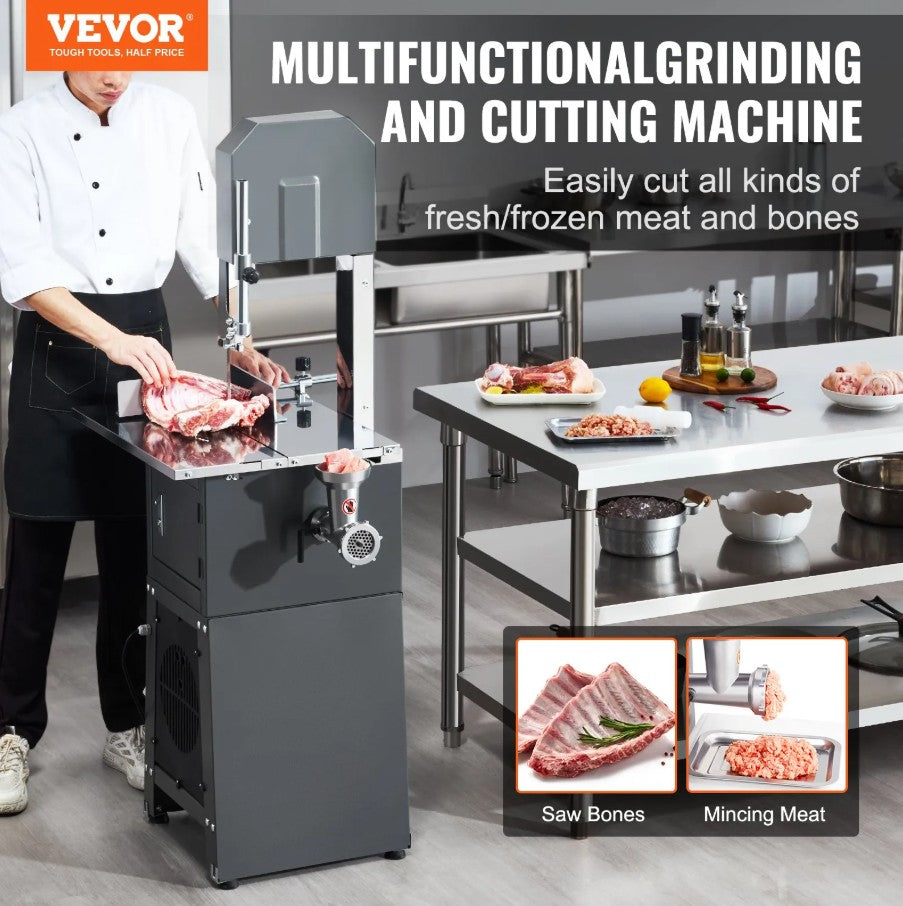 Vevor Commercial Electric Meat Bandsaw 550W with Saw and Grind Functions New