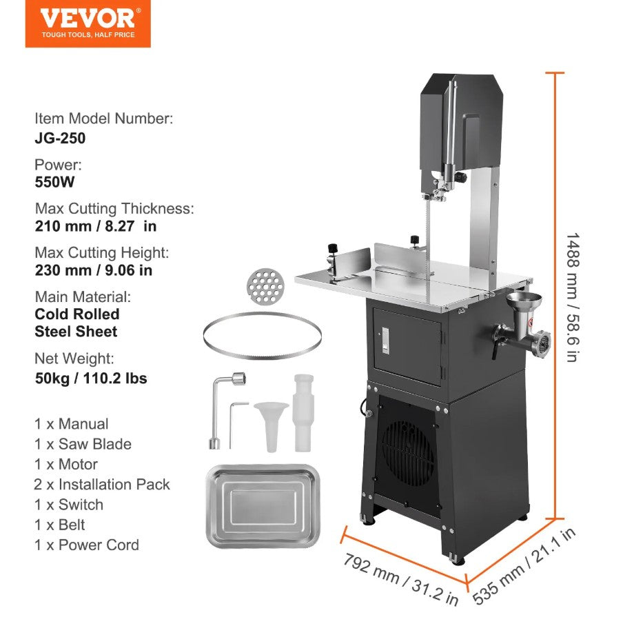 Vevor Commercial Electric Meat Bandsaw 550W with Saw and Grind Functions New