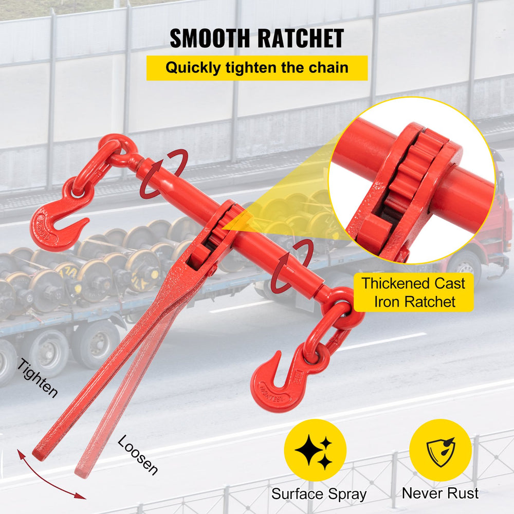 Vevor Ratchet Load Binder 5/16" Kit 6600 Lbs Working Load Capacity with 2 Grab Hooks and 21' G80 Chains New