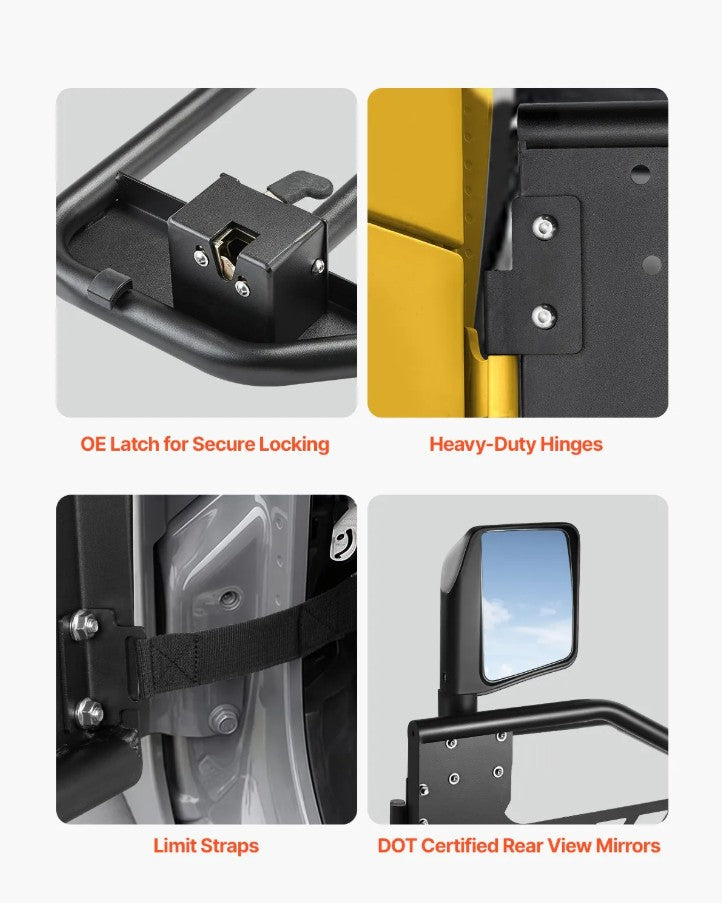 Vevor 4-Door Tube Doors for 2018-2024 Jeep Wrangler JL and Gladiator JT New