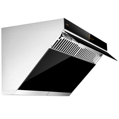 FOTILE 36-inch Prestige Series under-cabinet/wall-mount range hood JQG9006, left side view, open