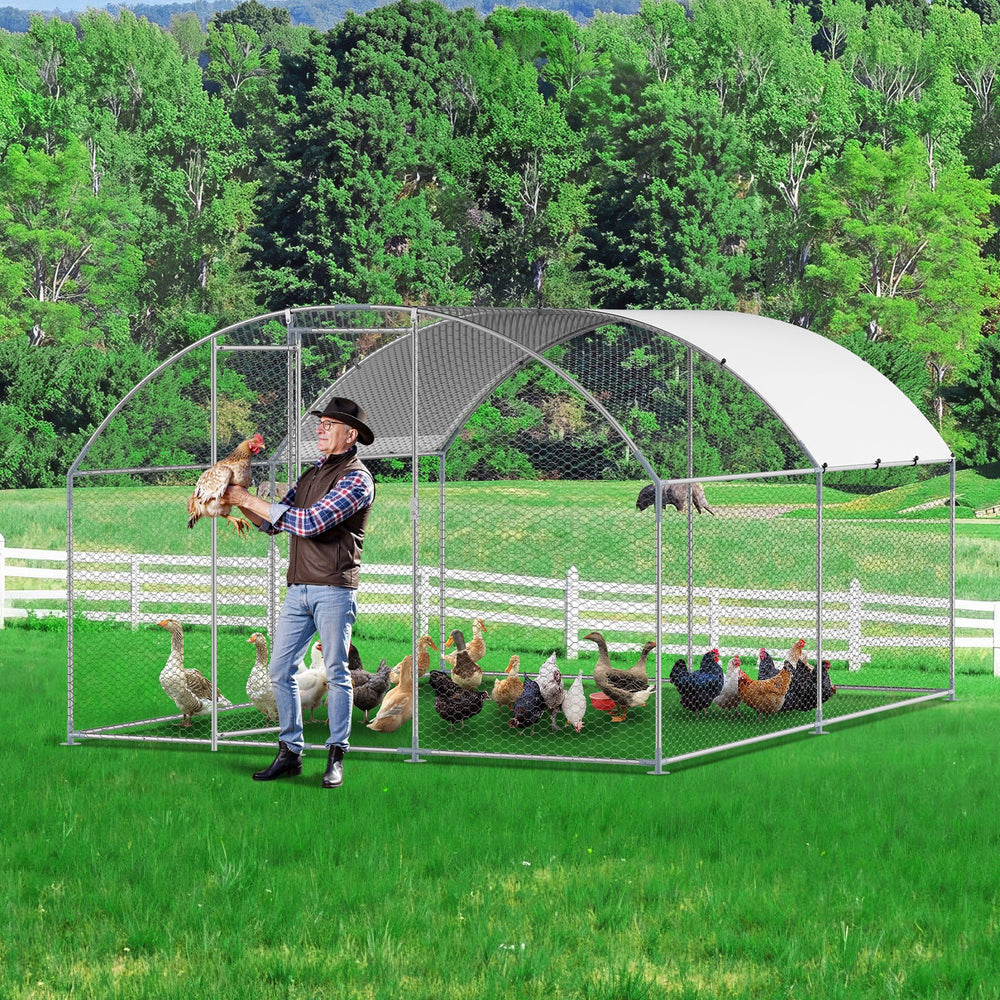 Vevor Walk-In Metal Chicken Coop 9.8' x 13.1' x 6.5' with Galvanized Steel Frame and Dome Roof New