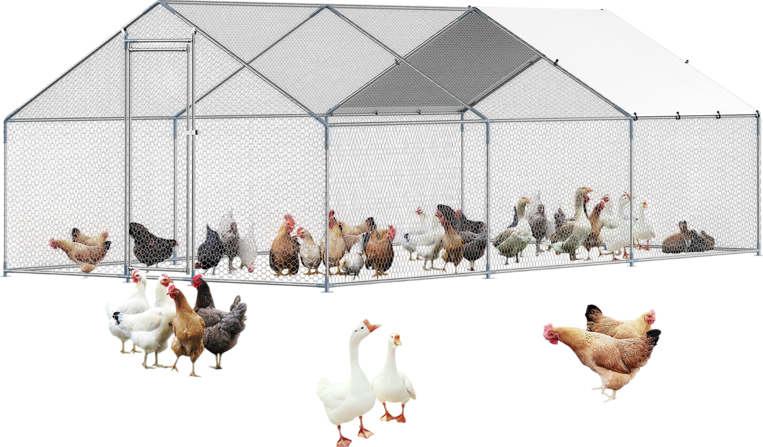 Vevor Walk-In Metal Chicken Coop 9.8' x 19.6' x 6.5' with Galvanized Steel Frame and Spire Roof New