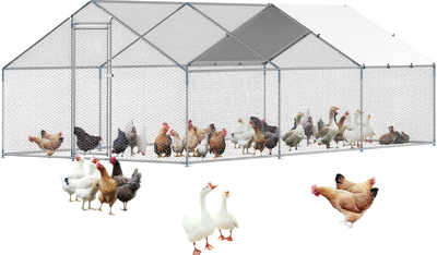 Vevor Walk-In Metal Chicken Coop 9.8' x 19.6' x 6.5' with Galvanized Steel Frame and Spire Roof New