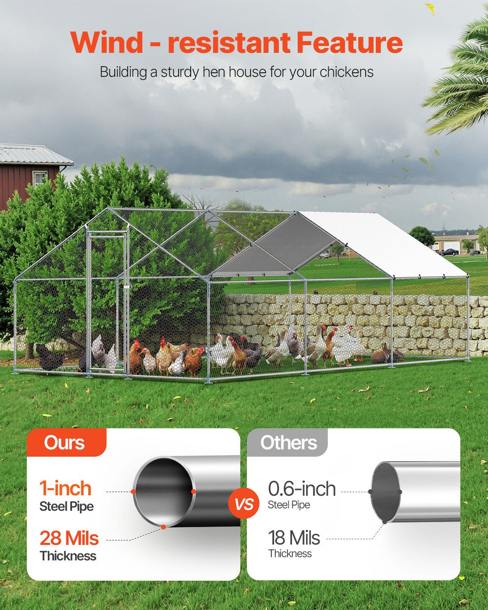 Vevor Walk-In Metal Chicken Coop 9.8' x 19.6' x 6.5' with Galvanized Steel Frame and Spire Roof New