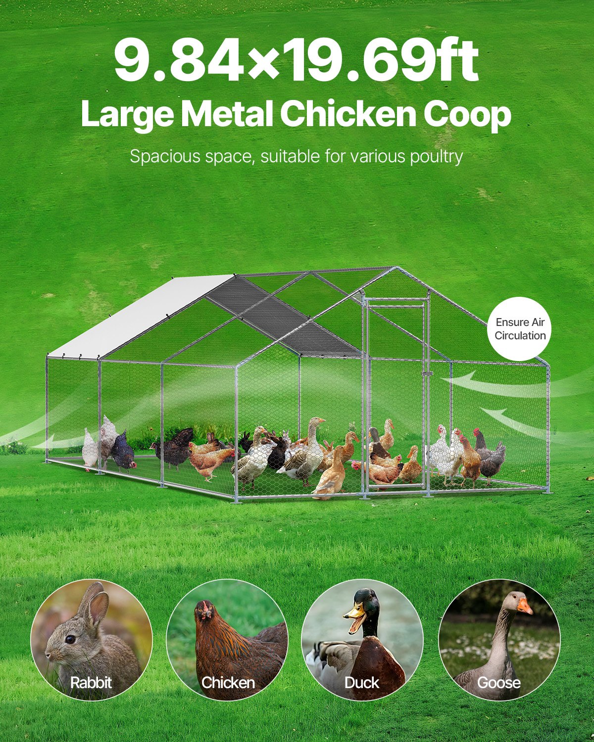 Vevor Walk-In Metal Chicken Coop 9.8' x 19.6' x 6.5' with