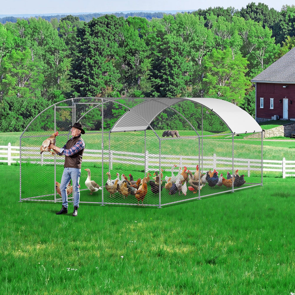 Vevor Walk-In Metal Chicken Coop 9.8' x 19.6' x 6.5' with Galvanized Steel Frame and Dome Roof New