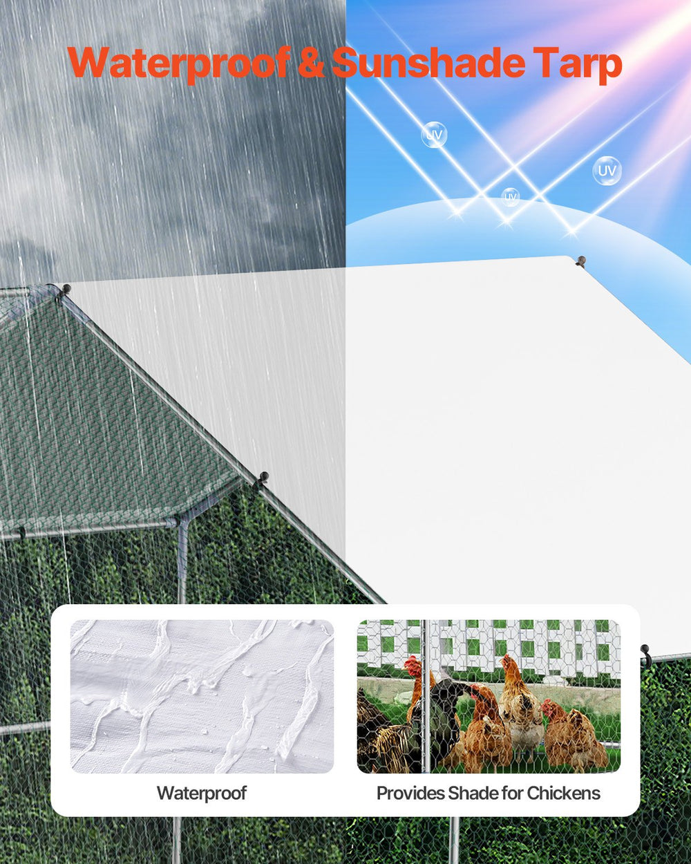 Vevor Walk-In Metal Chicken Coop 9.8' x 26.2' x 6.5' with Galvanized Steel Frame and Spire Roof New