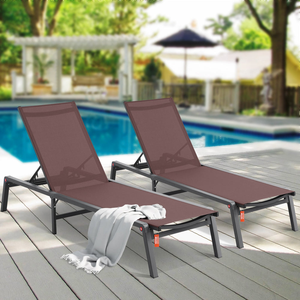 Vevor Lounge Chair 2-Piece Outdoor Patio Chaise Set 5-Position Adjustable Foldable Design New