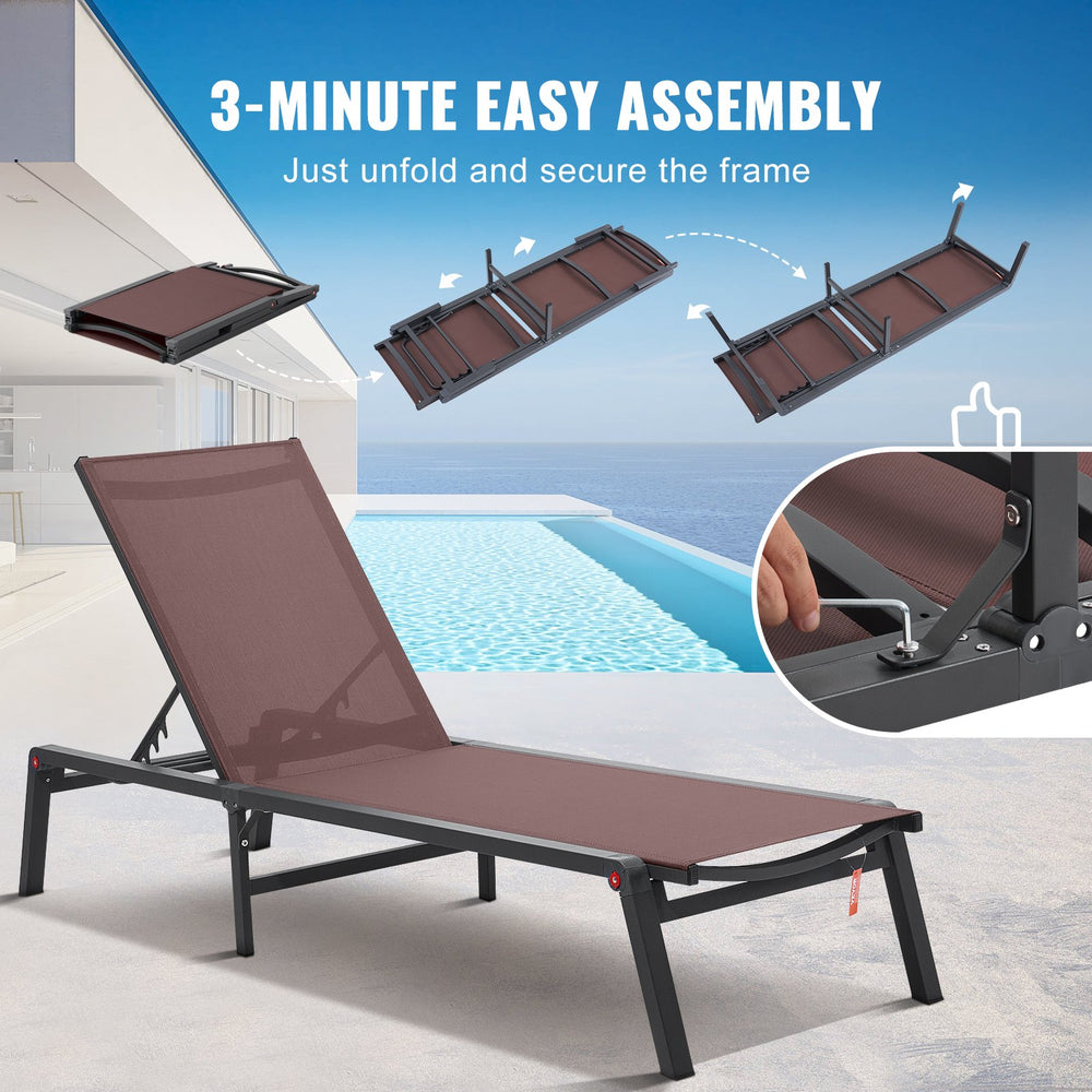 Vevor Lounge Chair 2-Piece Outdoor Patio Chaise Set 5-Position Adjustable Foldable Design New