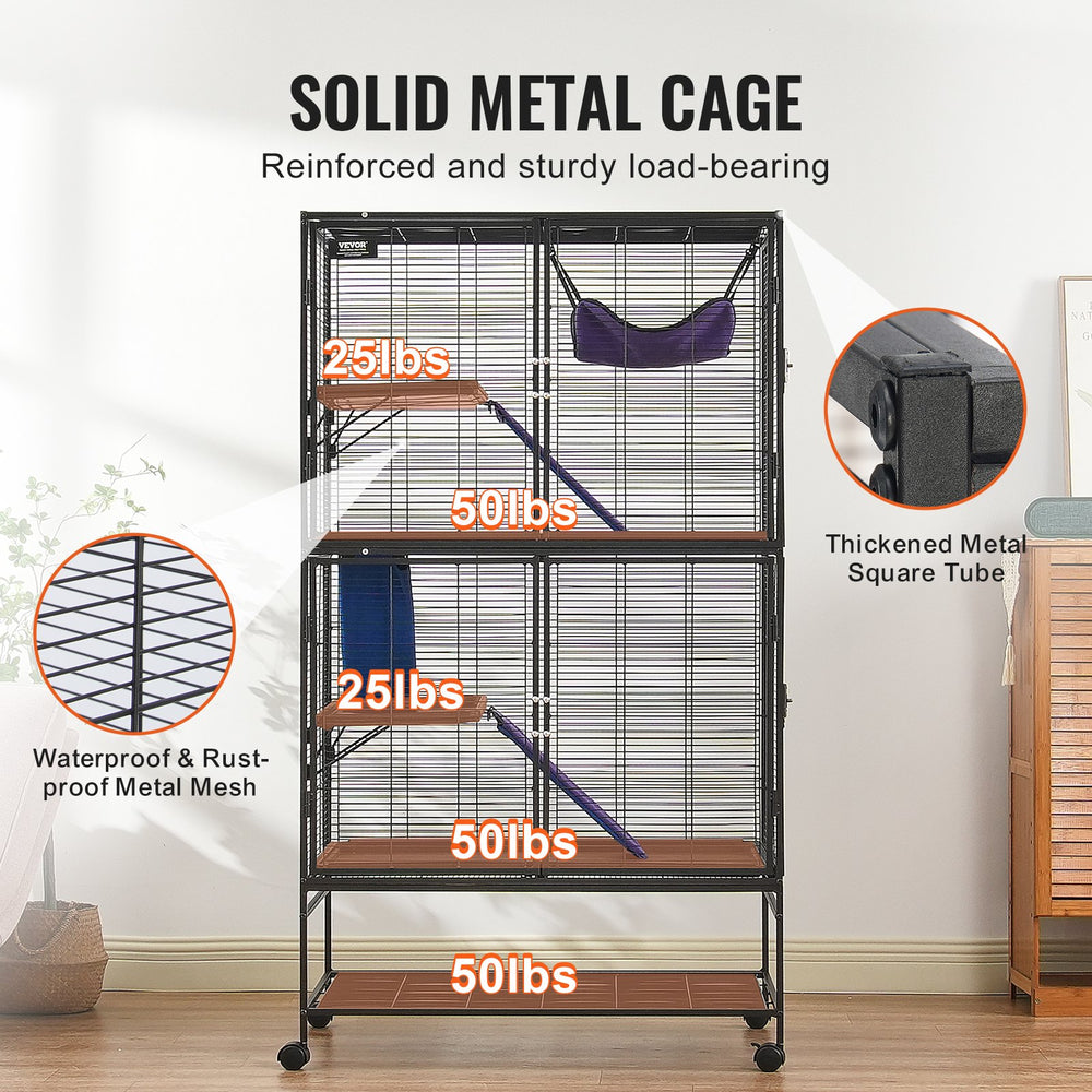 Vevor Metal Small Animal Cage 64.6" 4-Tier Rolling Cage with 3 Ramps and Tray New