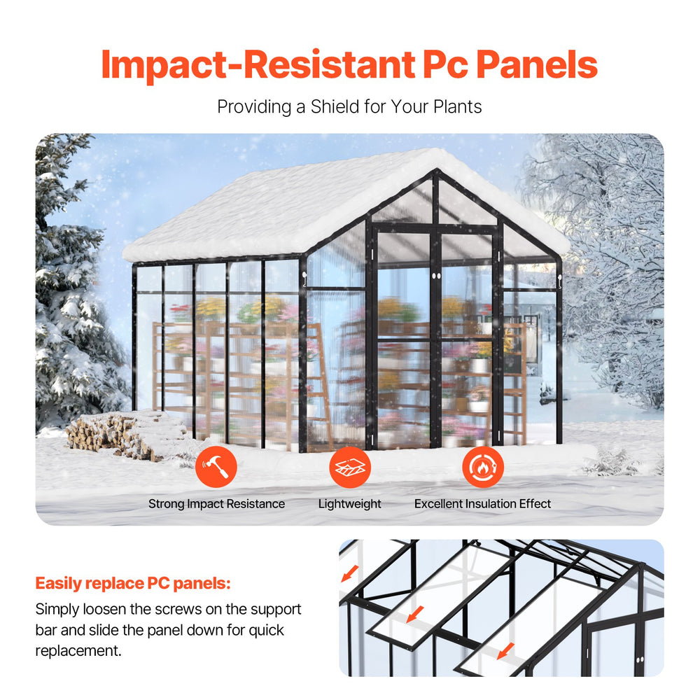 Vevor Polycarbonate Walk-In Greenhouse 8' x 10' with Aluminum Frame and Roof Vents New