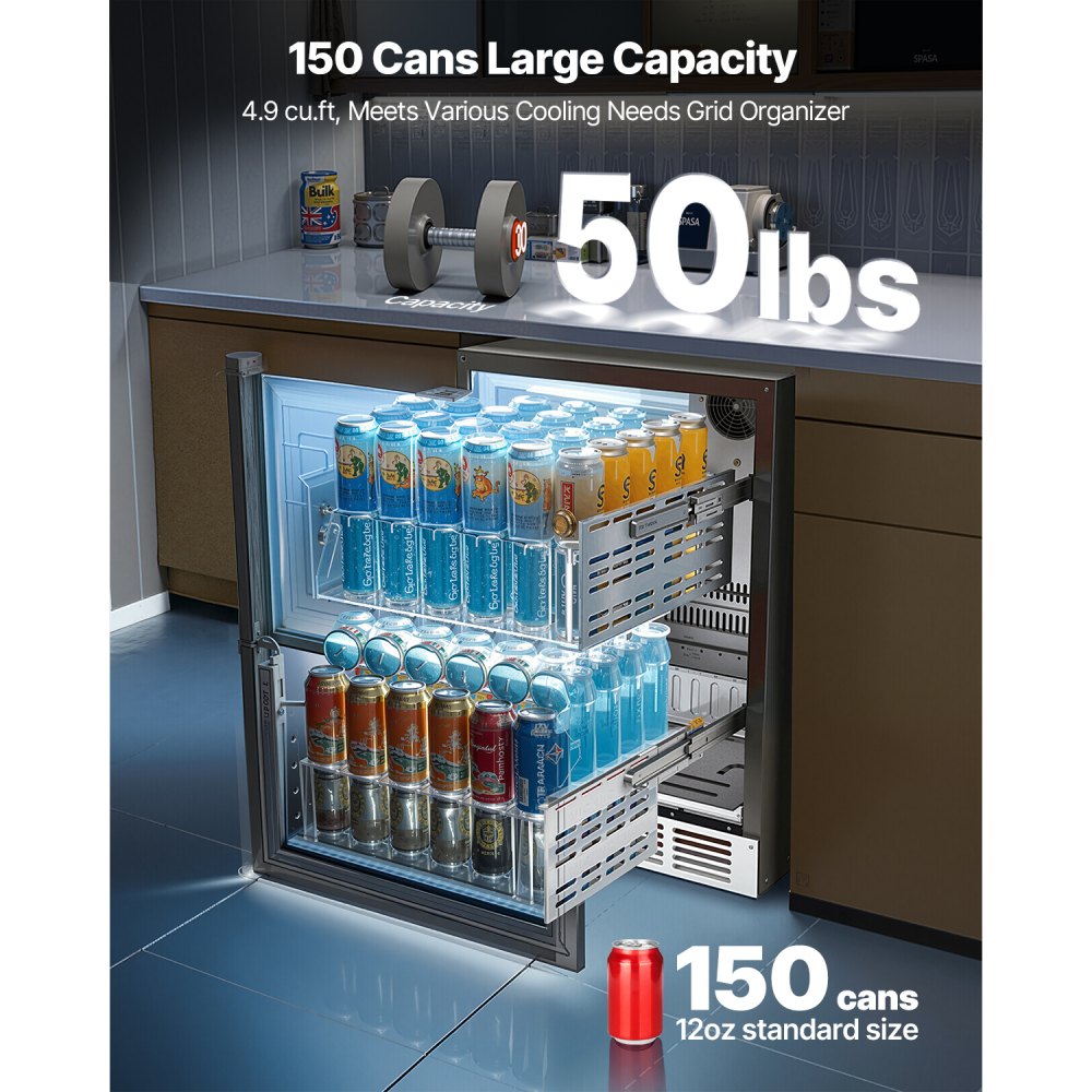 Vevor Drawer Refrigerator 24" 4.9 Cu Ft Stainless Steel 2-Tier Dual Zone Cooling New