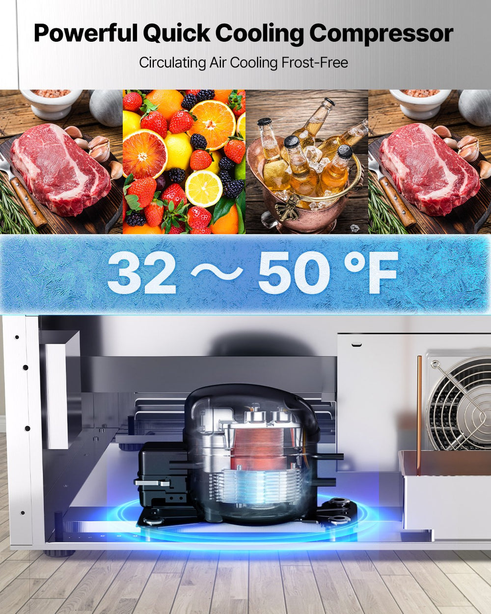 Vevor Drawer Refrigerator 24" 4.9 Cu Ft Stainless Steel 2-Tier Dual Zone Cooling New