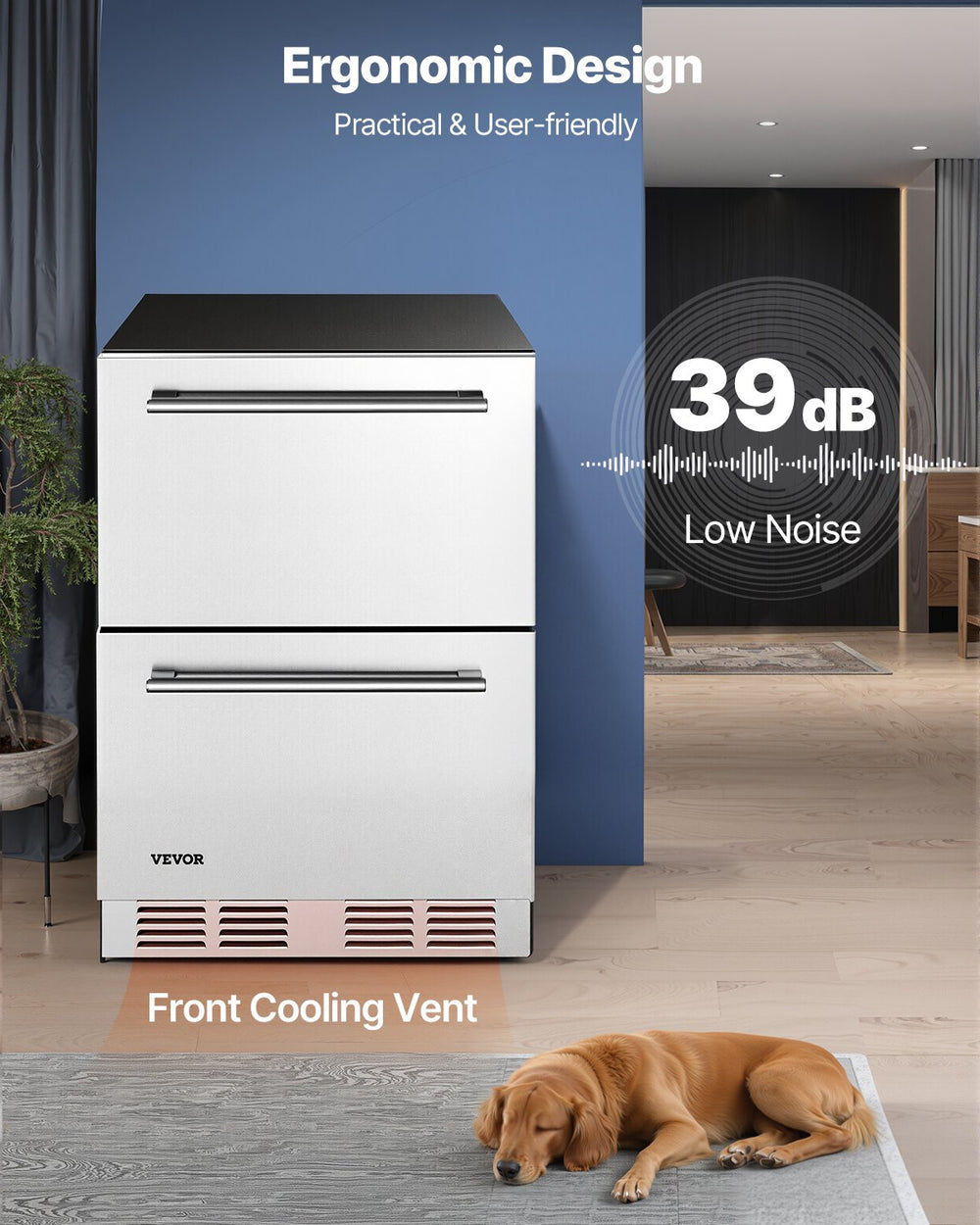 Vevor Drawer Refrigerator 24" 4.9 Cu Ft Stainless Steel 2-Tier Dual Zone Cooling New