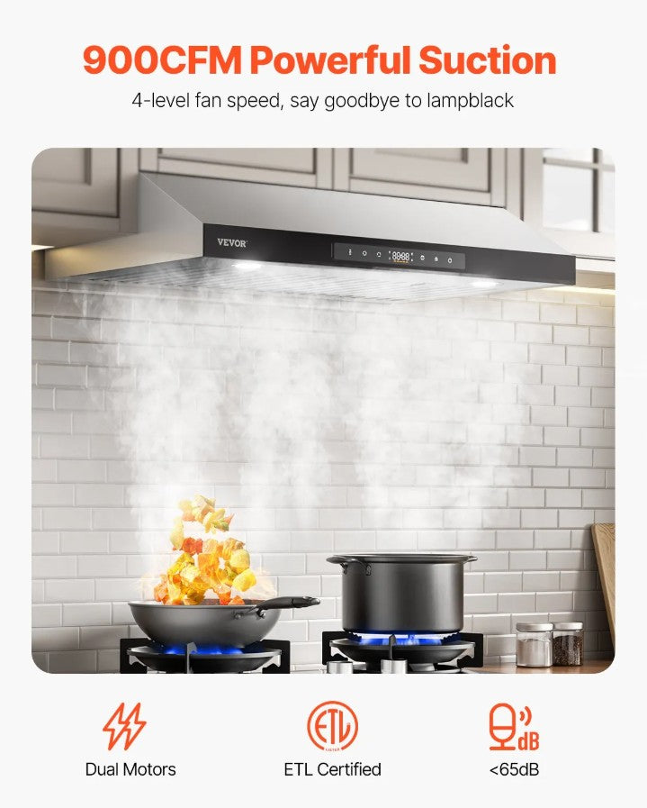 Vevor Under Cabinet Range Hood 36" 900 CFM Stainless Steel Touch and Gesture Control New