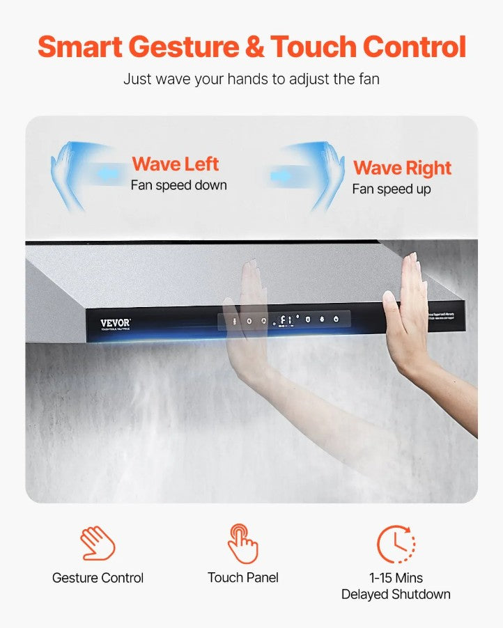 Vevor Under Cabinet Range Hood 36" 900 CFM Stainless Steel Touch and Gesture Control New