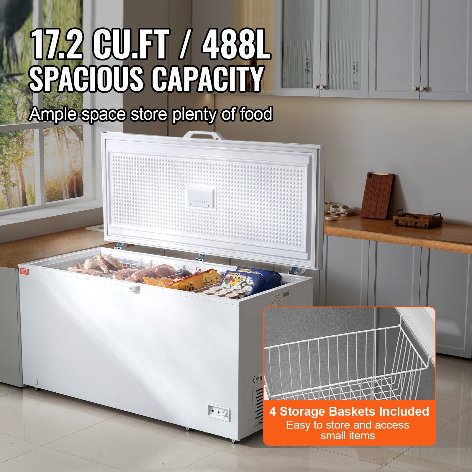 Vevor Chest Freezer 17.2 Cu. Ft. 488L Deep Freezer with