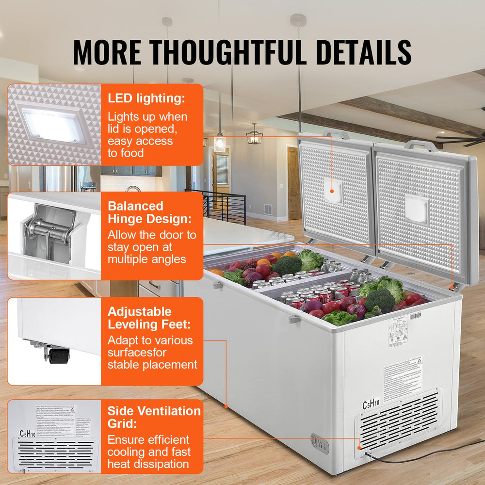 Vevor Chest Freezer 19.8 Cu. Ft. 561L Deep Freezer Split Top with Adjustable Thermostat New