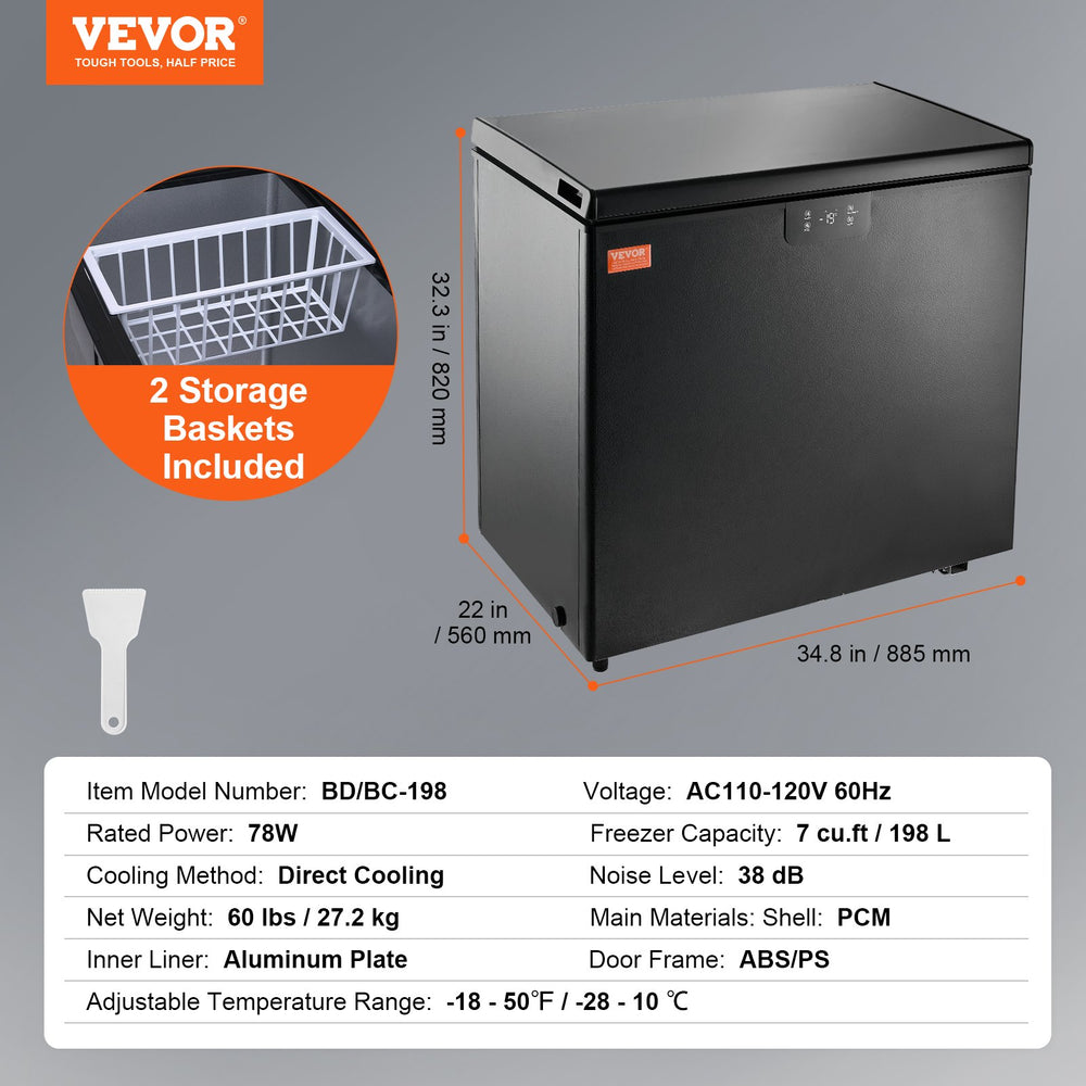 Vevor Chest Freezer 7 Cu. Ft. 198 L Deep Freezer with Adjustable Thermostat New