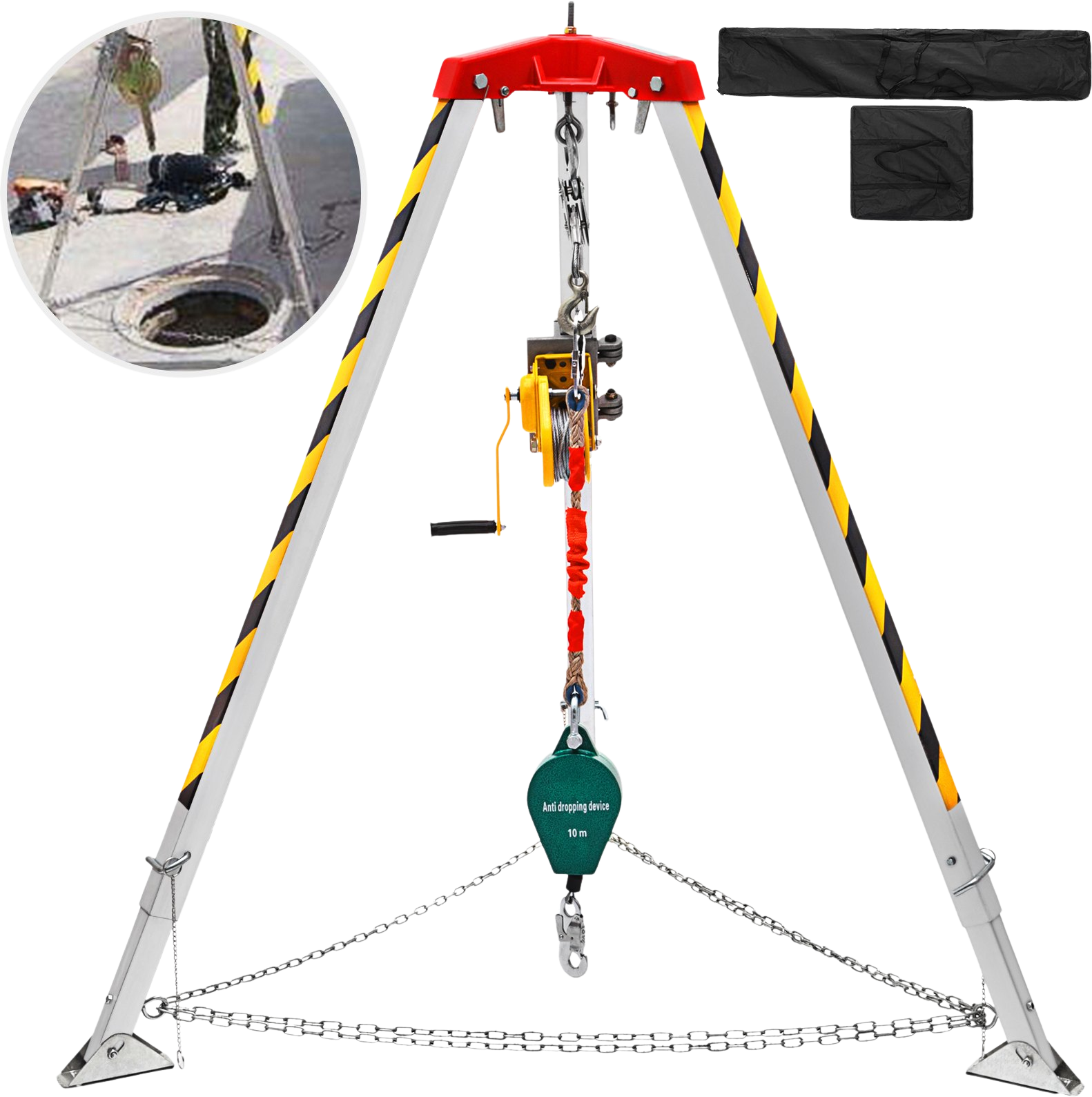 Vevor Confined Space Tripod Kit 1200 Lbs Winch Manual Handle 7' Adjustable Legs 98' Cable 32.8' Fall Protection New