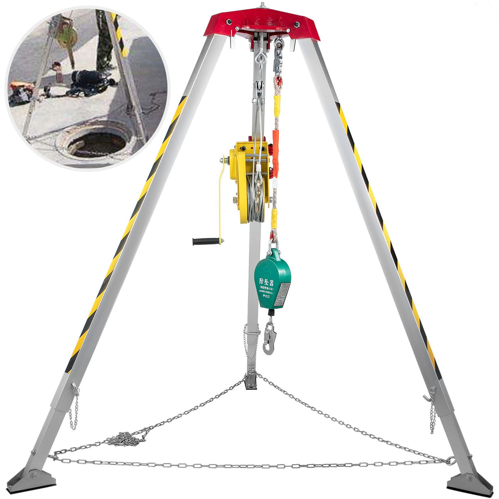 Vevor Confined Space Tripod Kit 1800 Lbs Winch Manual Handle 8' Adjustable Legs 98' Cable 32.8' Fall Protection New