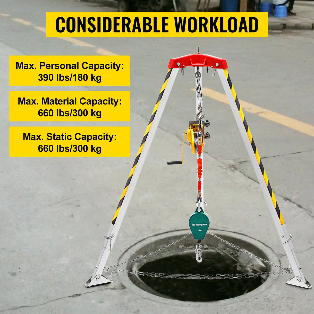 Vevor Confined Space Tripod Kit 1800 Lbs Winch Manual Handle 8' Adjustable Legs 98' Cable 32.8' Fall Protection New