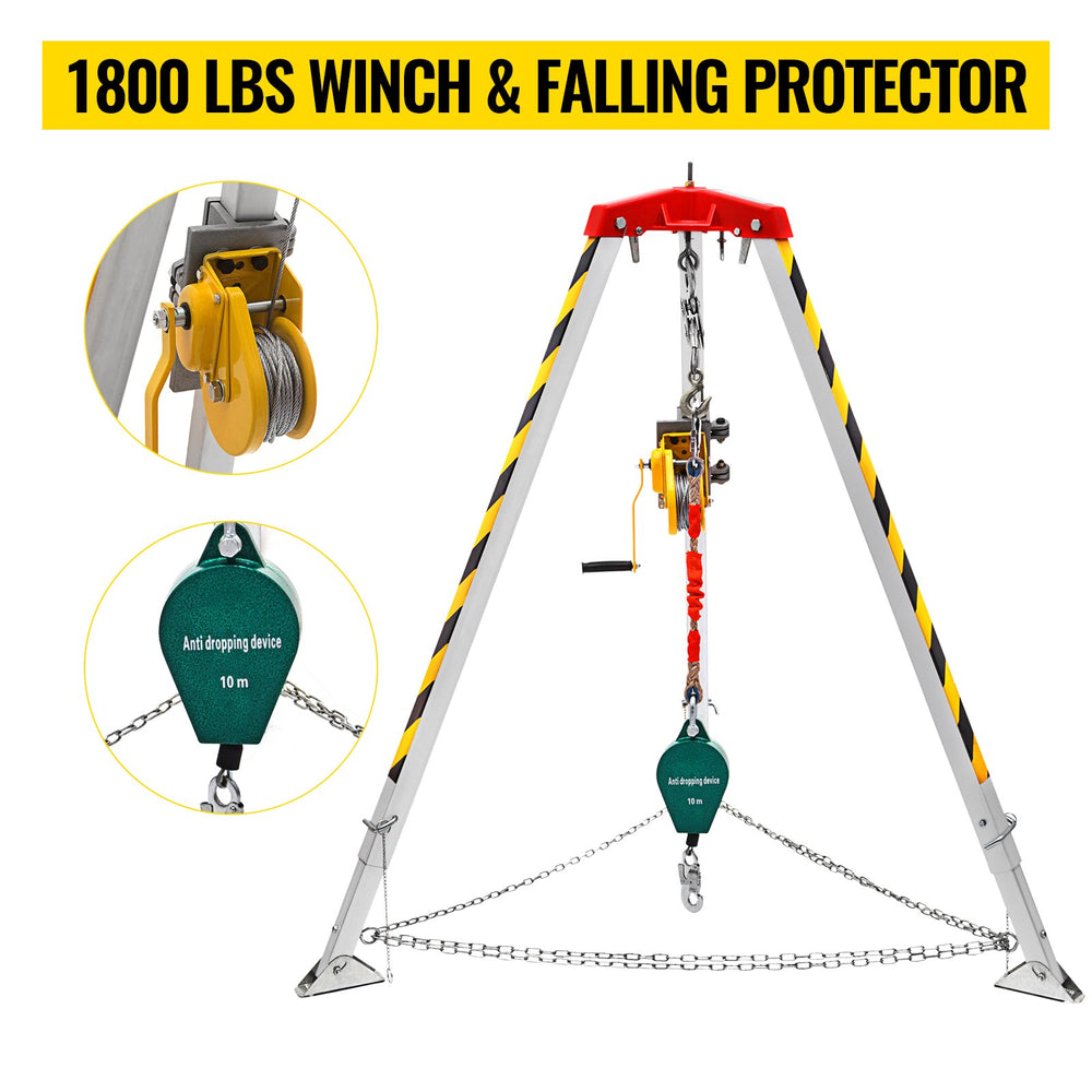 Vevor Confined Space Tripod Kit 1800 Lbs Winch Manual Handle 8' Adjustable Legs 98' Cable 32.8' Fall Protection New