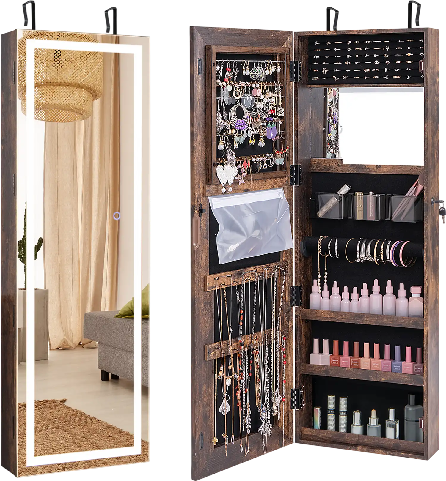 Costway Mirrored Jewelry Armoire Full Length Mirror LED Lights 07195364 New