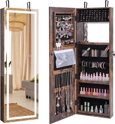 Costway Mirrored Jewelry Armoire Full Length Mirror LED Lights 07195364 New