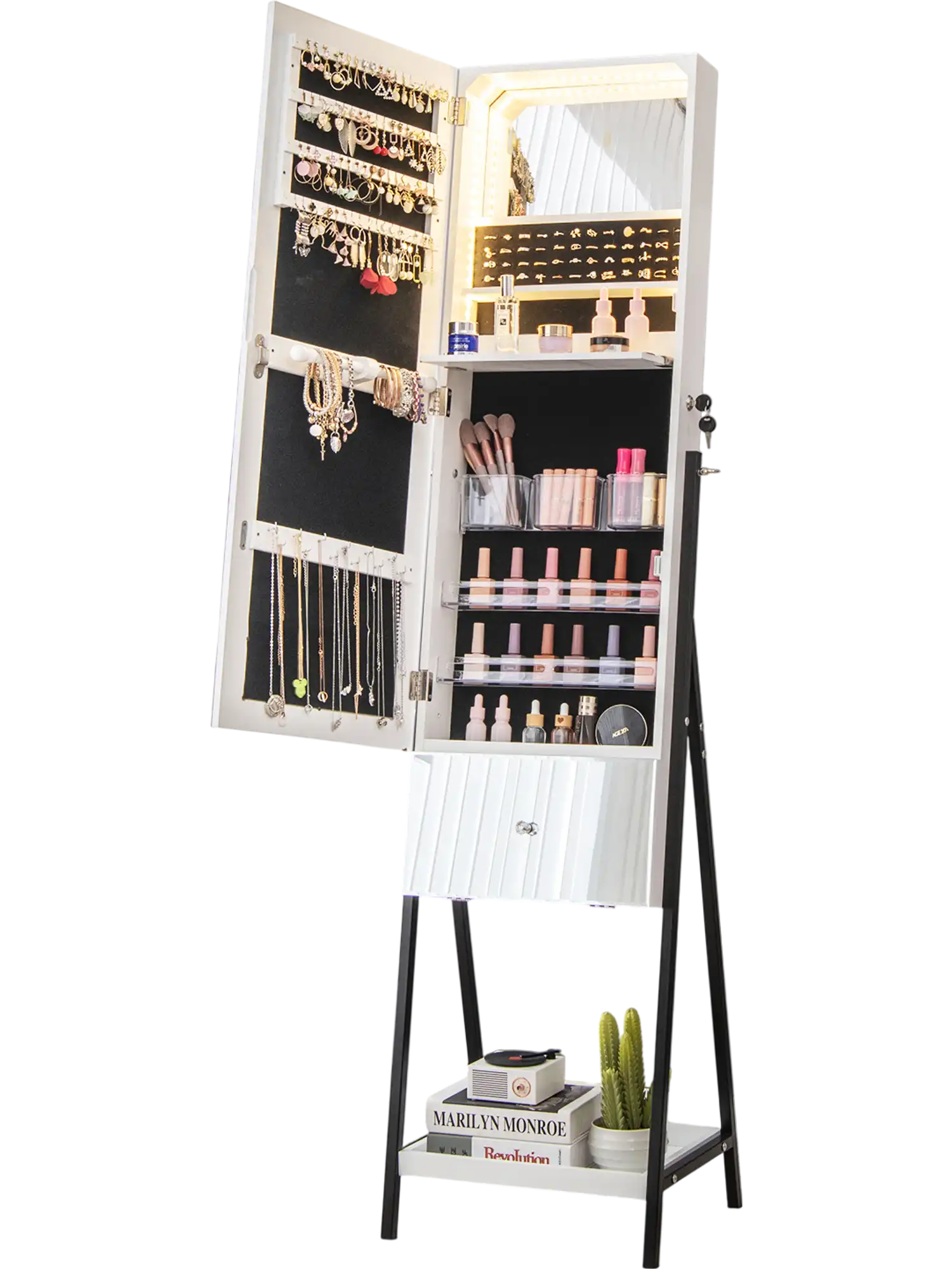 Costway Lockable Freestanding Jewelry Armoire Full-Length Frameless Mirror White 16582374 New