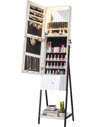 Costway Lockable Freestanding Jewelry Armoire Full-Length Frameless Mirror White 16582374 New