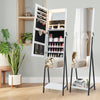 Freestanding jewelry organizer with full-length mirror, lockable design, and LED lights for stylish storage and display.