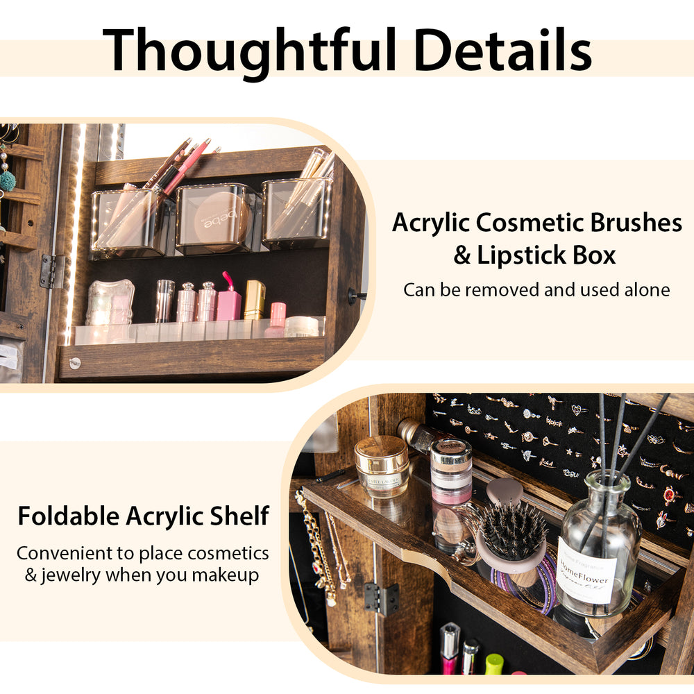 Acrylic cosmetic brushes and lipstick box from the freestanding jewelry cabinet, perfect for organized makeup storage.