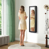 Full-length mirror jewelry cabinet in black, wall or door mounted, showcasing large capacity and soft velvet lining.