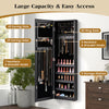 Jewelry cabinet with full-length mirror, featuring 28 earring slots, 60 ring slots, and 5 storage shelves for.