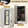 Jewelry cabinet with full-length mirror, black finish, showcasing door hanging and wall mounted installation options.