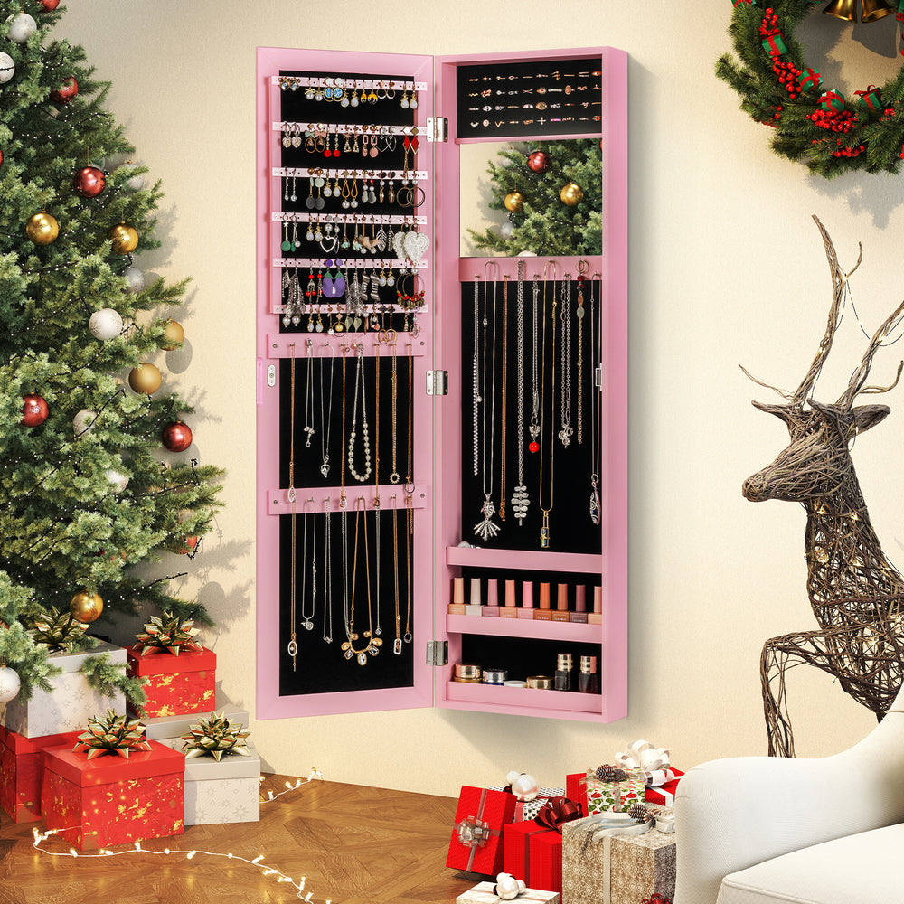 Jewelry Cabinet Wall or Door Mounted Jewelry Armoire Modern Hanging Jewelry Organizer-Pink - Gallery View 1 of 11