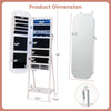 Jewelry cabinet with a full-length mirror in white, featuring ample storage and LED lights for easy access to accessories.
