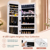 Jewelry cabinet with full-length mirror in white features LED lights, large storage capacity, and lockable door for security.