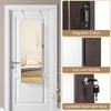 Full-length mirror jewelry cabinet in dark brown with adjustable hangers, magnetic catch, and lockable design for.