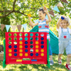 Jumbo 4-to-Score Connect Game Set in green, featuring kids playing outdoors with colorful coins for family fun.