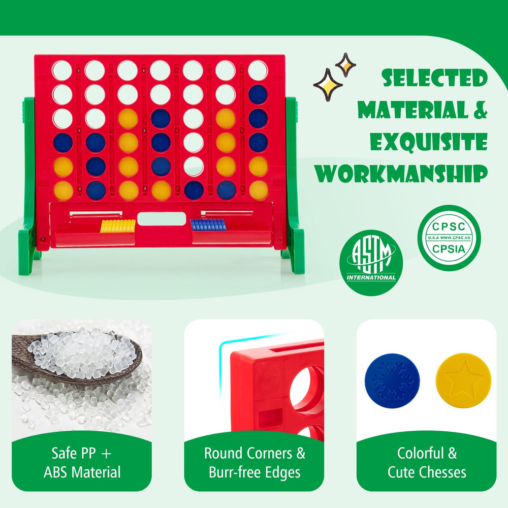 Jumbo 4-to-Score Connect Game Set with 42 coins, featuring safe PP material, rounded corners, ideal for indoor and.