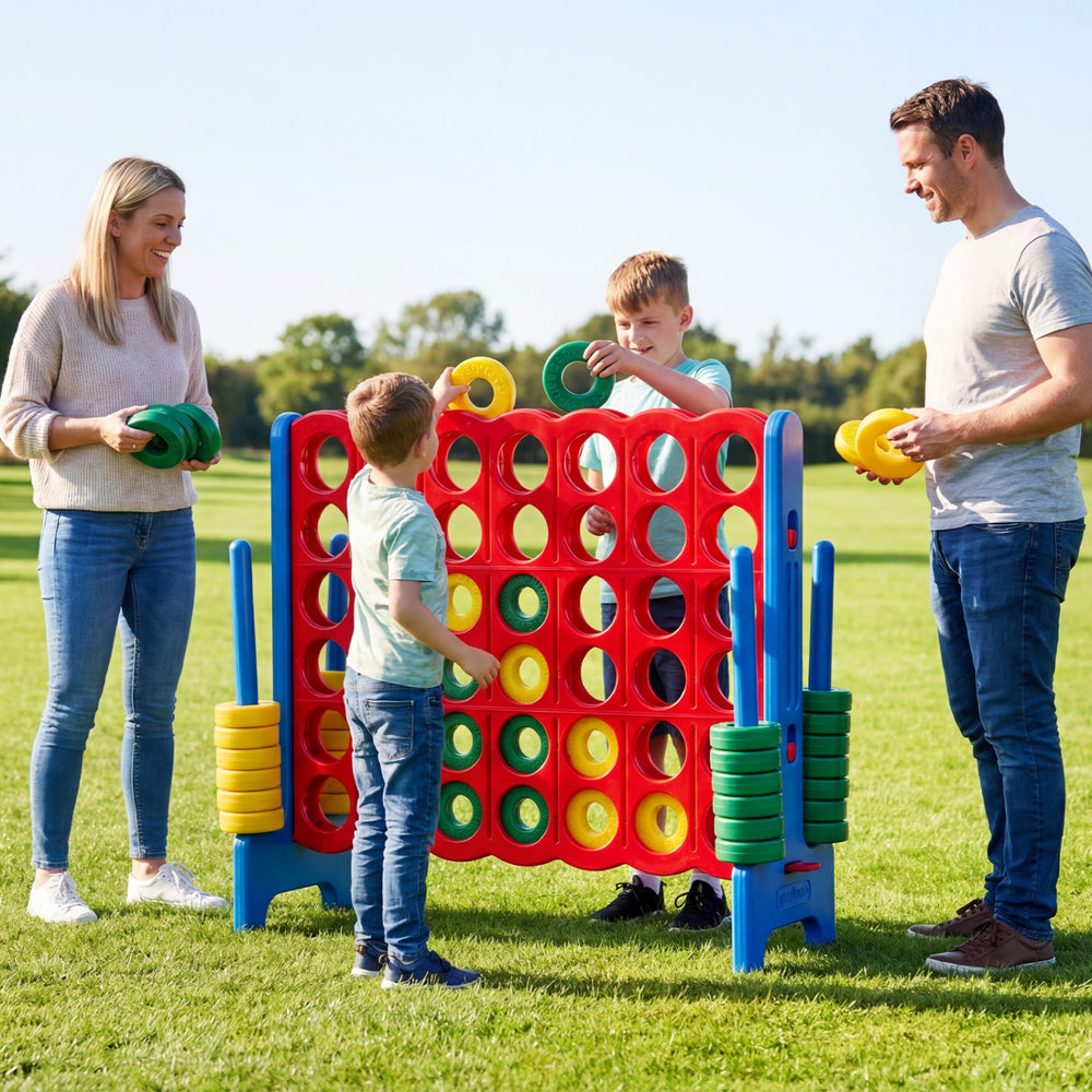 Oversized Jumbo 4-to-Score game set for kids and adults, featuring durable PE and PP materials for outdoor fun.