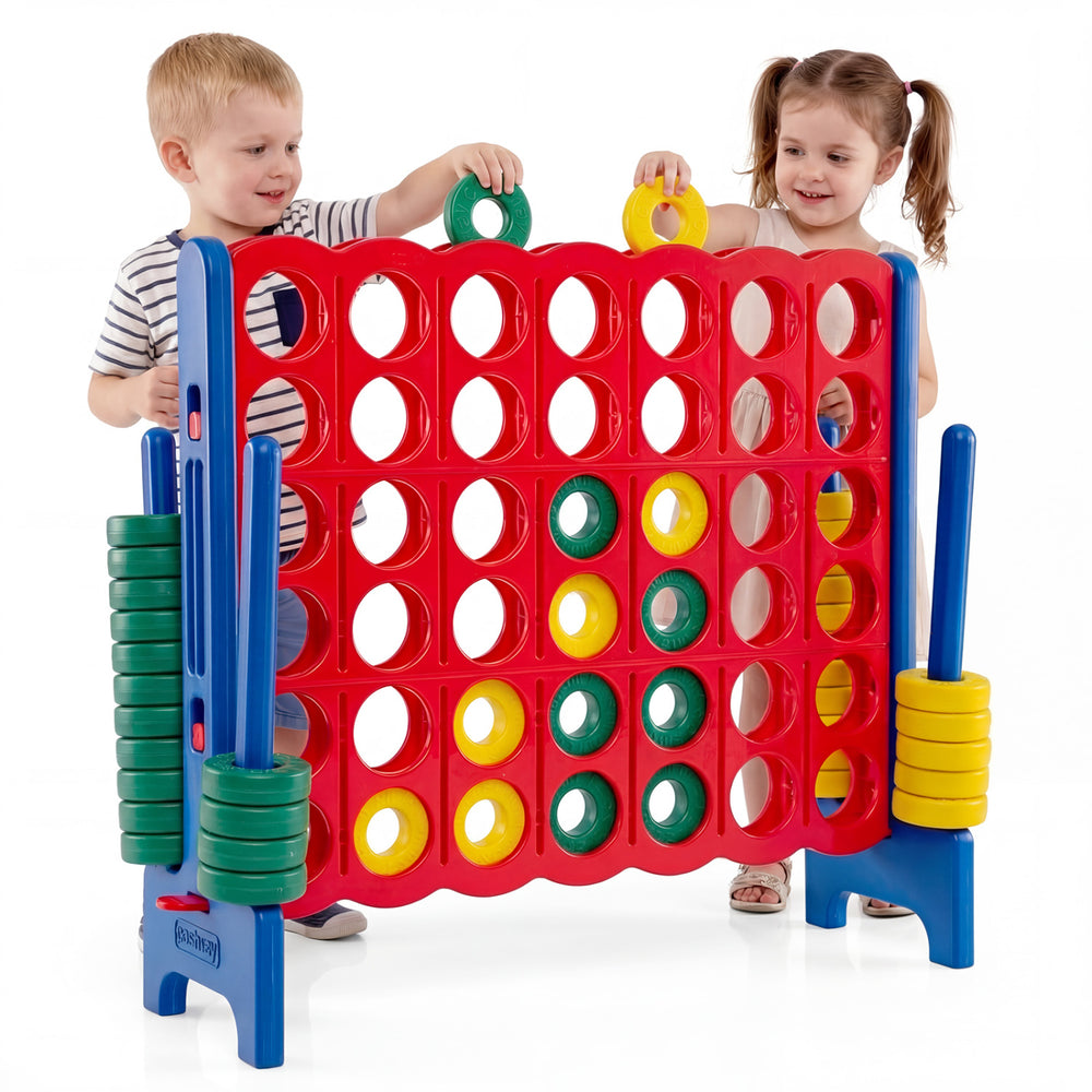 Jumbo 4-to-Score game set for kids, featuring durable PE and PP materials, ideal for indoor and outdoor family fun.