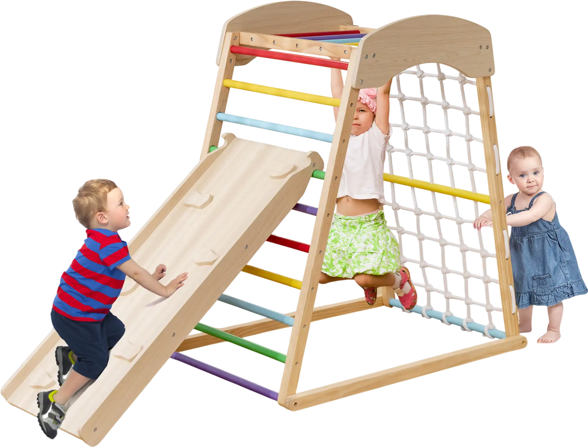 Costway 6-in-1 Wooden Indoor Jungle Gym Playground Ramp Monkey Bars 13642859 New